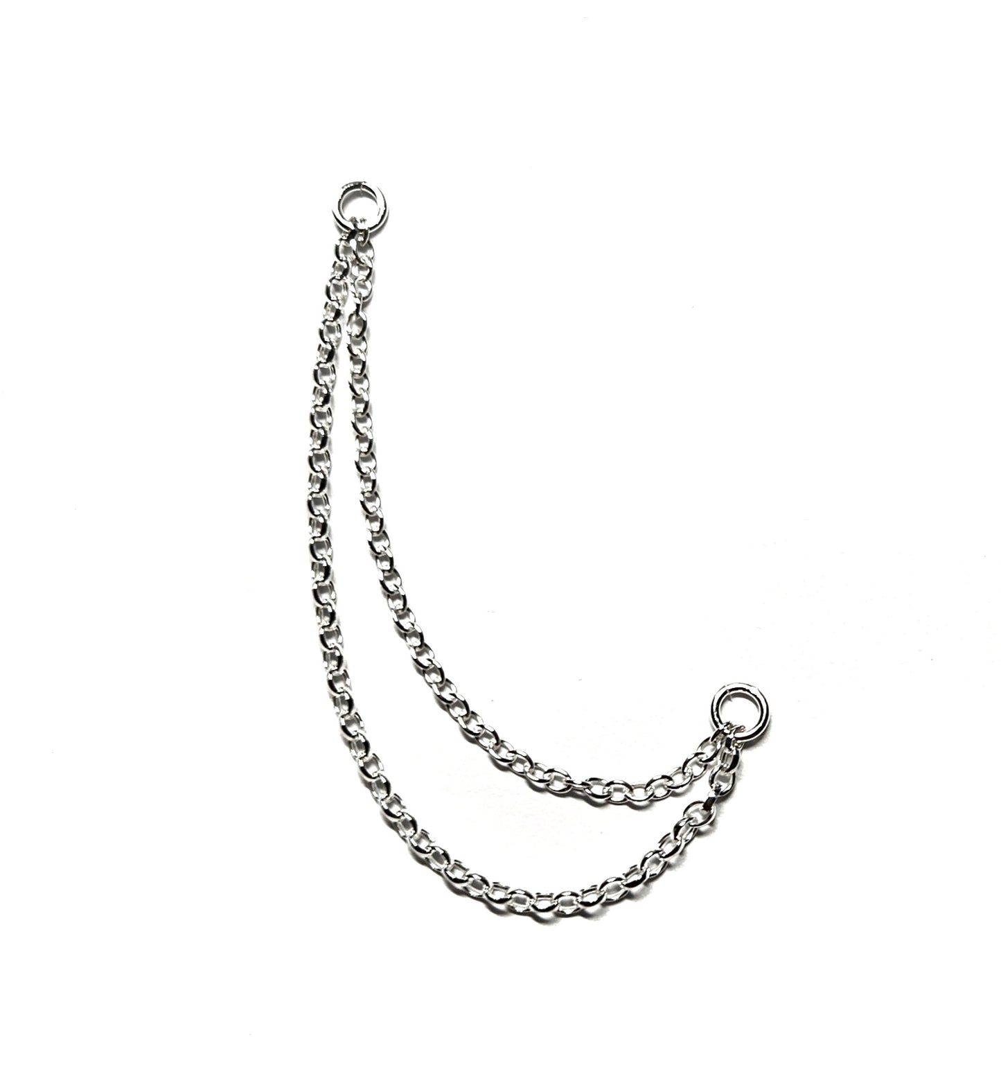 Helix to Lobe Piercing Double Chain. Sterling Silver.