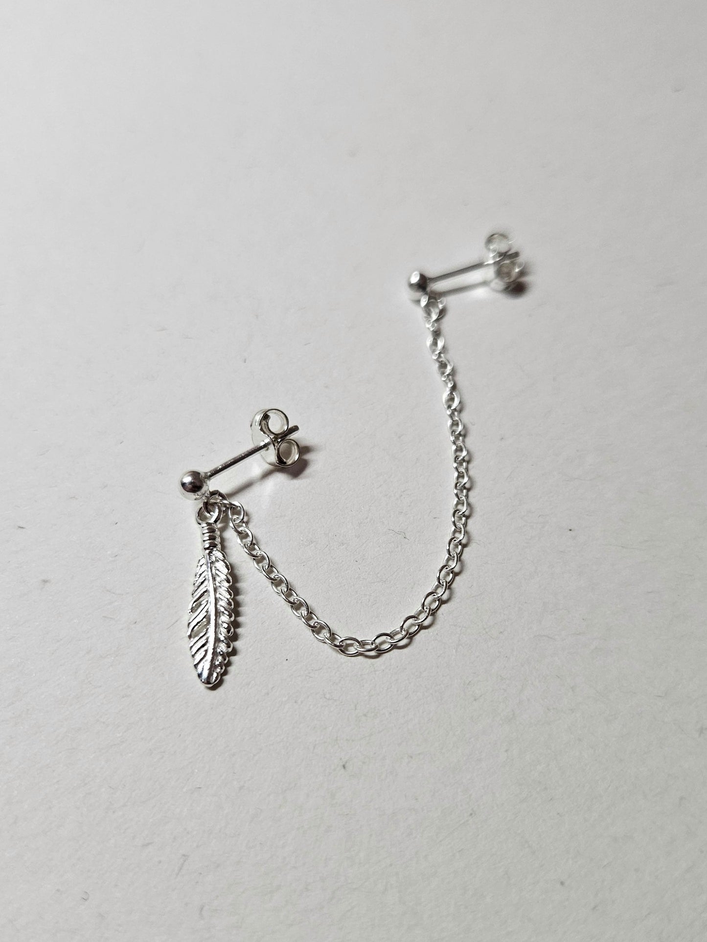 Feather Helix to Lobe Chain Earring Sterling Silver