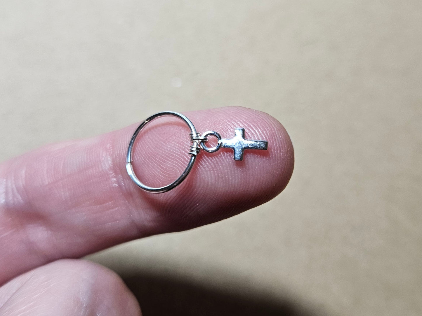 20g 18g 16g Tiny Cross Charm Helix Cartilage Hoop. Sterling Silver