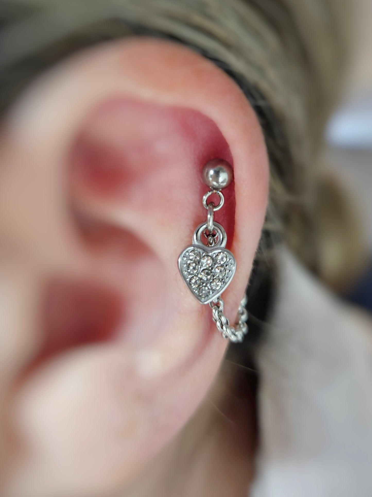 Stainless Steel Heart CZ Cartilage Chain Earring