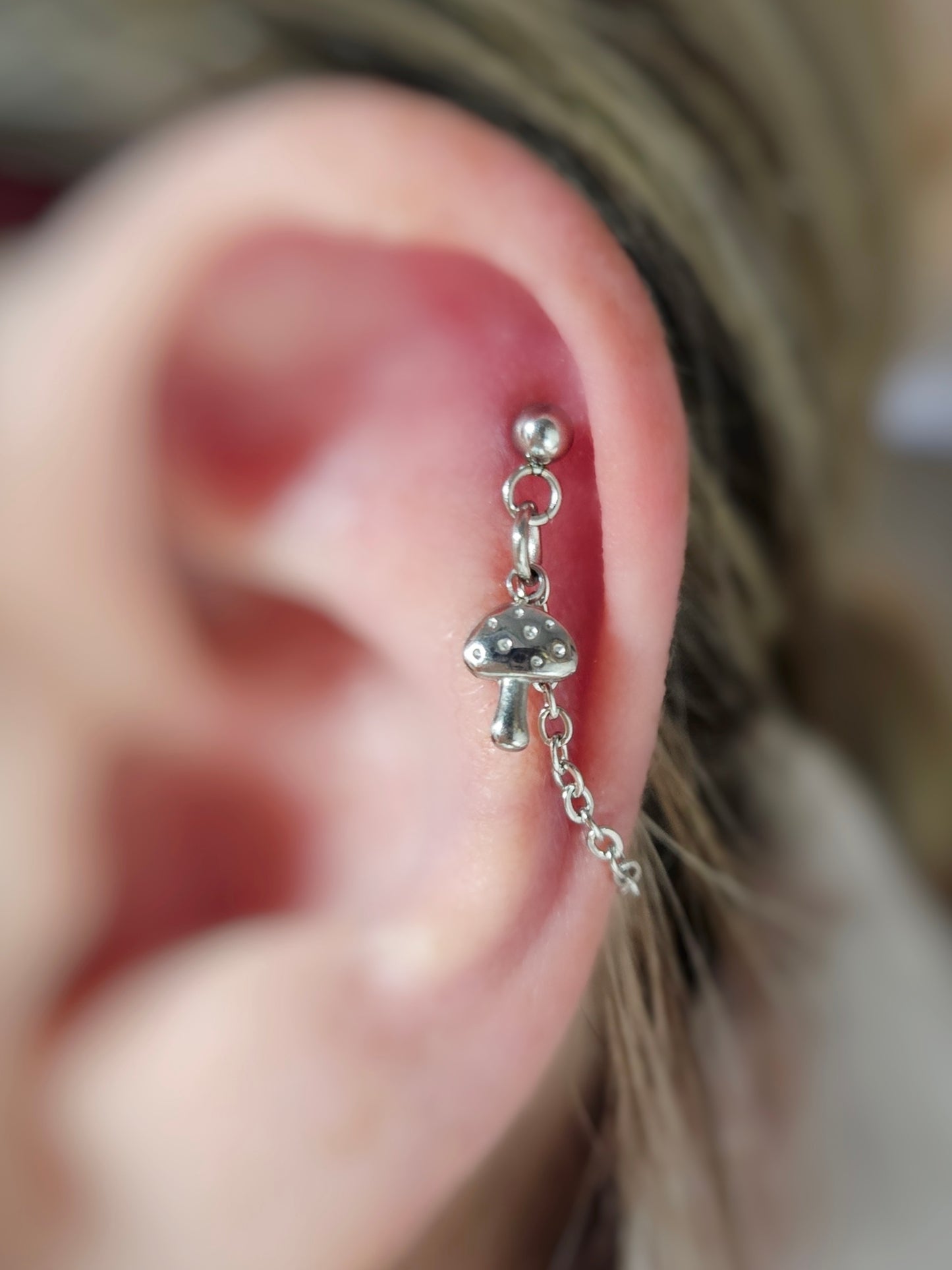 Stainless Steel Mushroom Cartilage Chain Earring