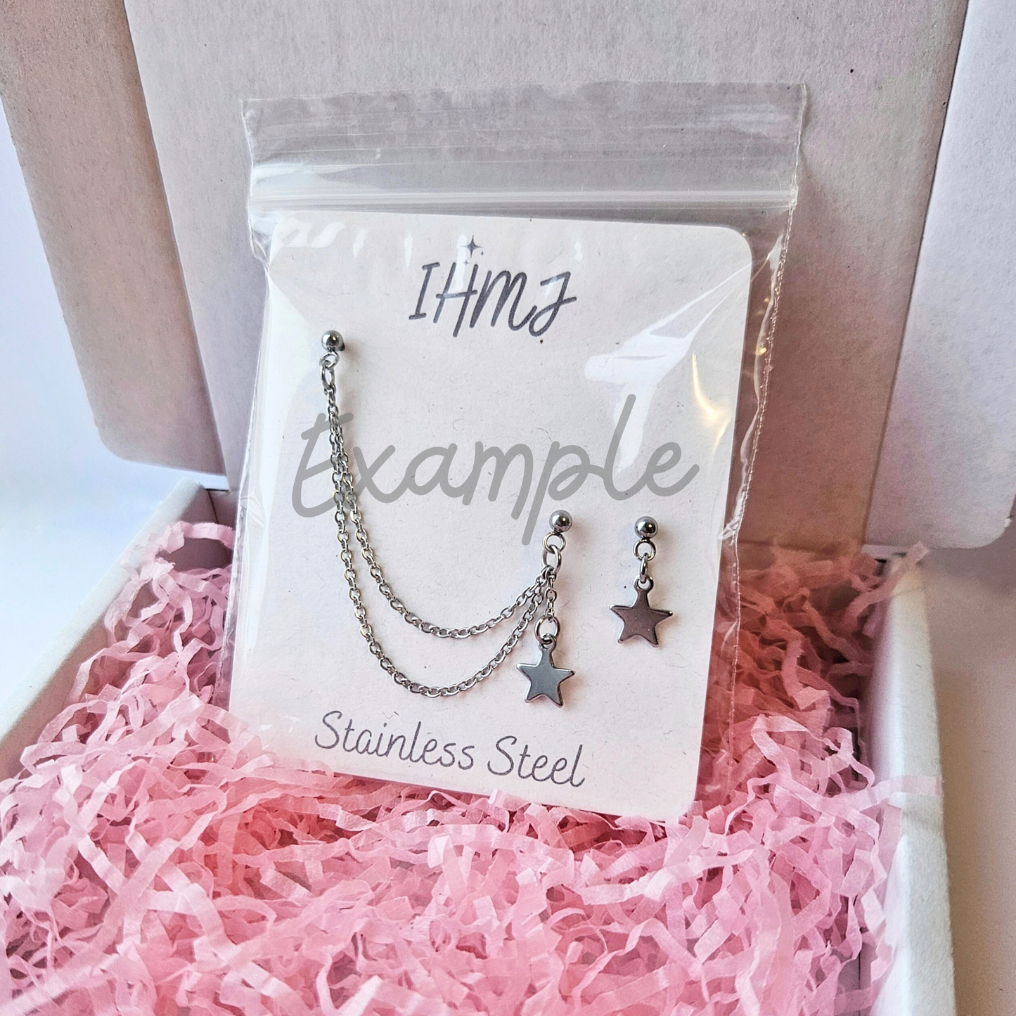 Cross Charm Cartilage Earring Stainless Steel Double Chain to Lobe