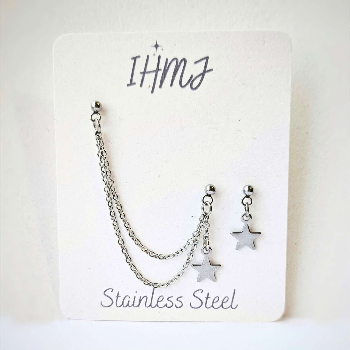 Star Charm Stainless Steel Double Chain Helix Cartilage to Lobe Earring