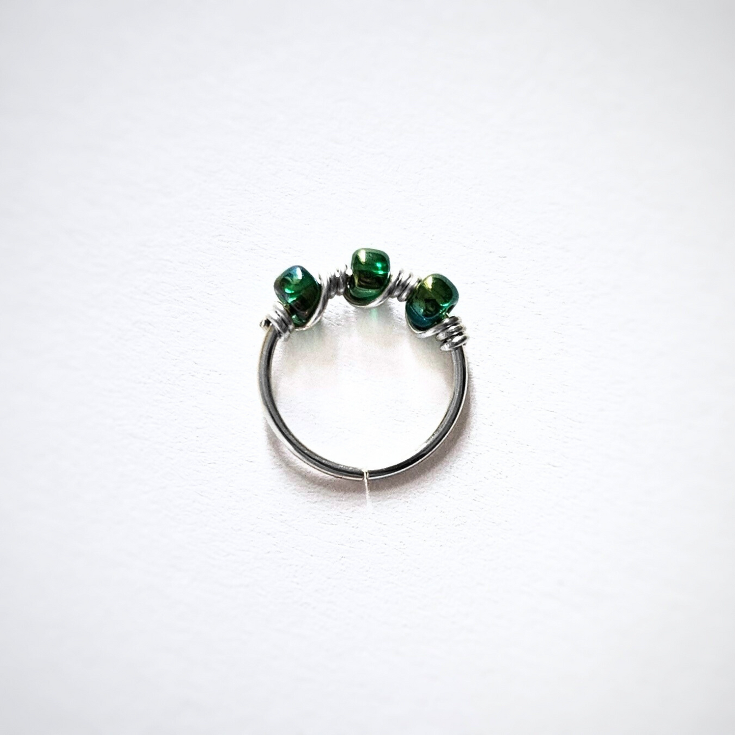 Emerald Green Rainbow Sterling Silver Helix Cartilage Seamless Hoop 20g 8mm or 10mm Inside Diameter