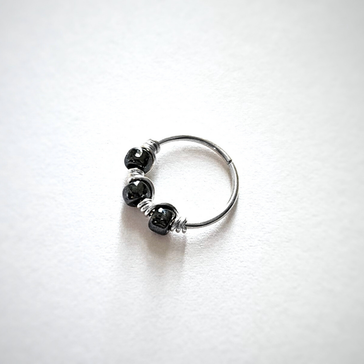 Hematite Black Sterling Silver Helix Cartilage Seamless Hoop 20g 8mm or 10mm Inside Diameter