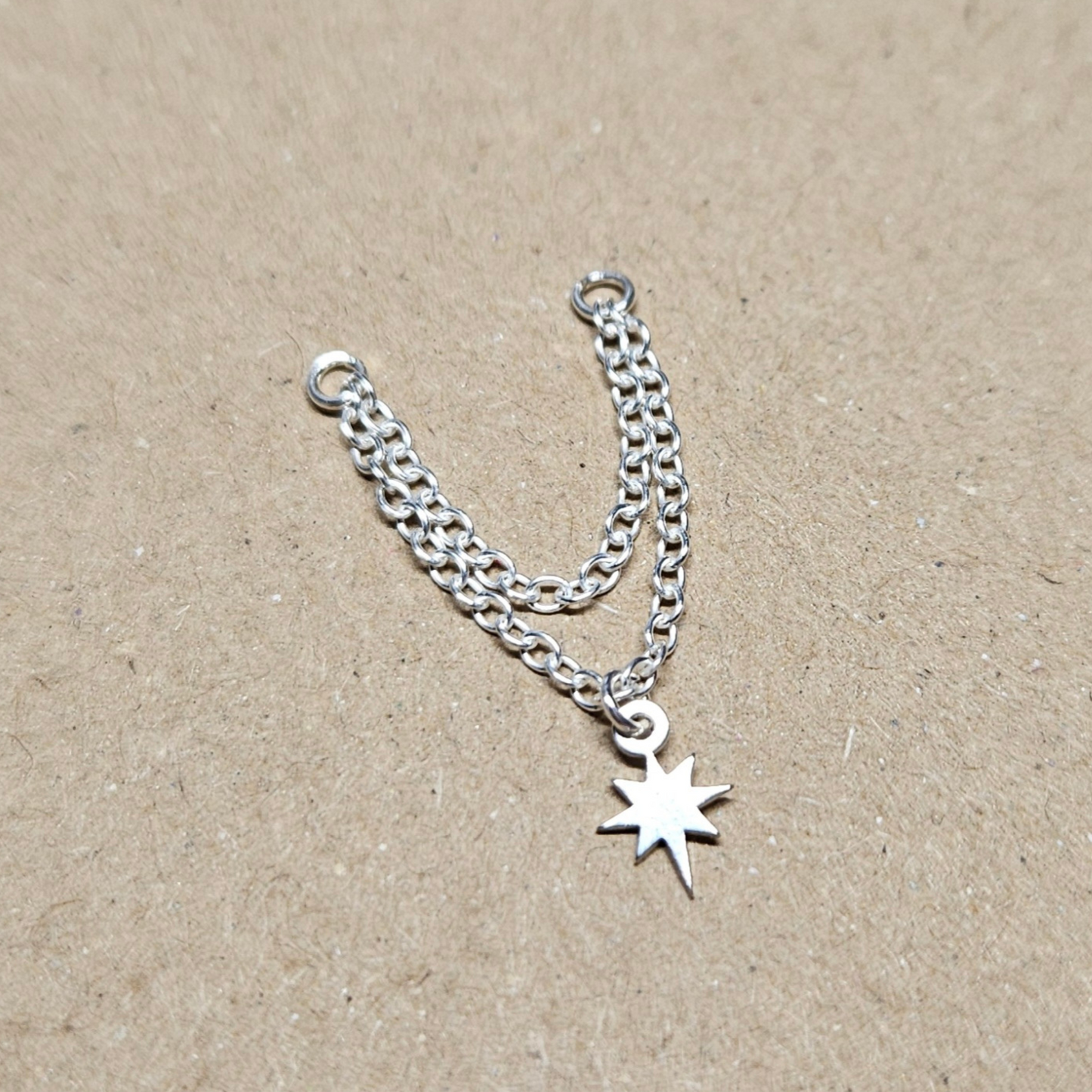 925 Sterling Silver Chain with Star Charm for Helix Cartilage Existing Stud. Ear Chains