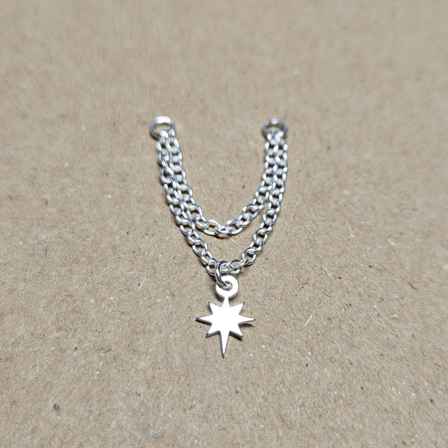 925 Sterling Silver Chain with Star Charm for Helix Cartilage Existing Stud. Ear Chains