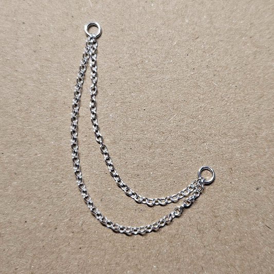 Helix to Lobe Piercing Double Chain. Sterling Silver.