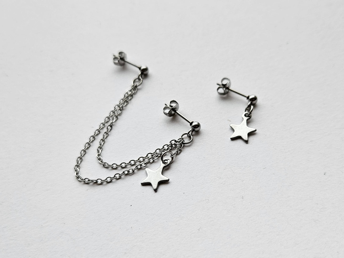 Star Charm Stainless Steel Double Chain Helix Cartilage to Lobe Earring