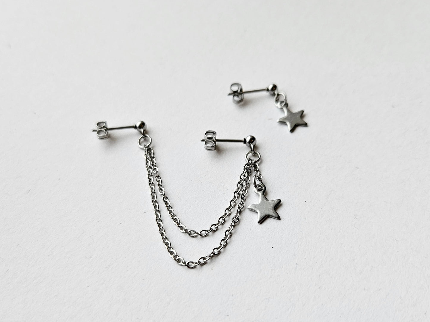 Star Charm Stainless Steel Double Chain Helix Cartilage to Lobe Earring