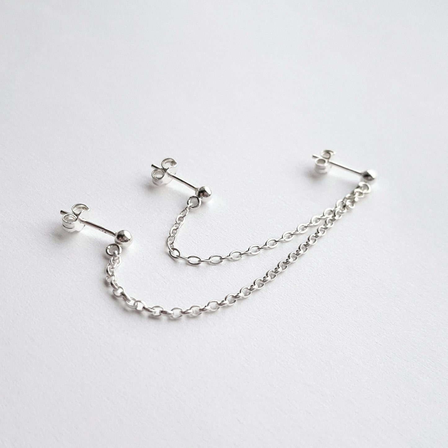 Triple Piercing Helix to Double Lobe Chain Earring. Sterling Silver