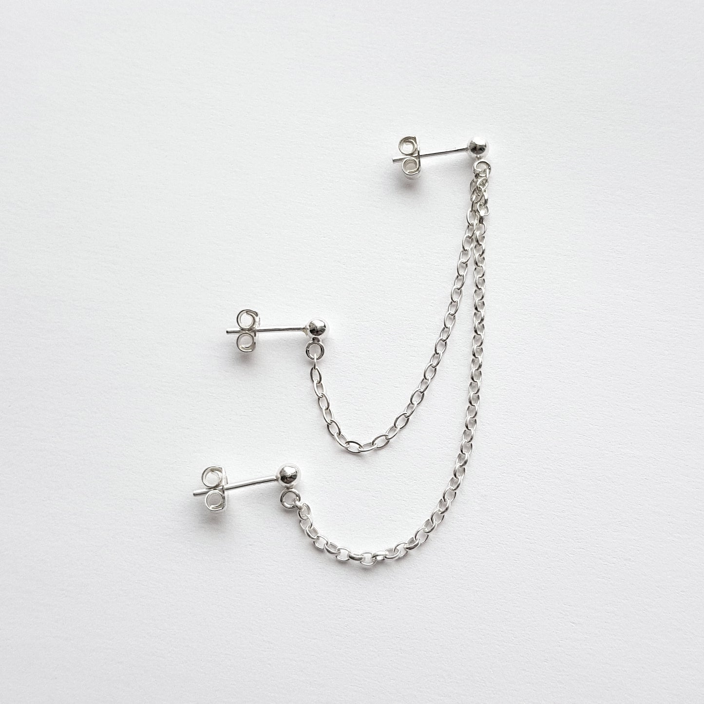 Triple Piercing Helix to Double Lobe Chain Earring. Sterling Silver
