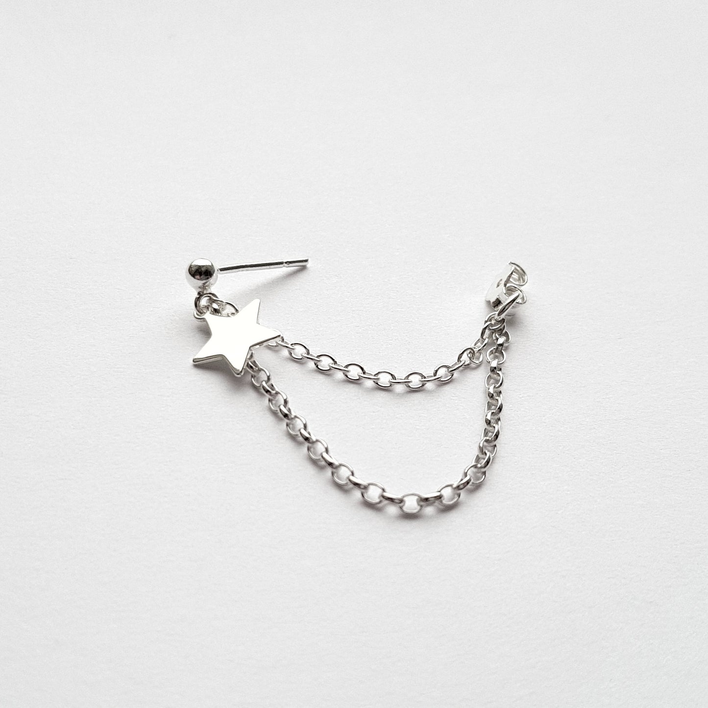Star Sterling Silver Helix Cartilage Chain Earring.
