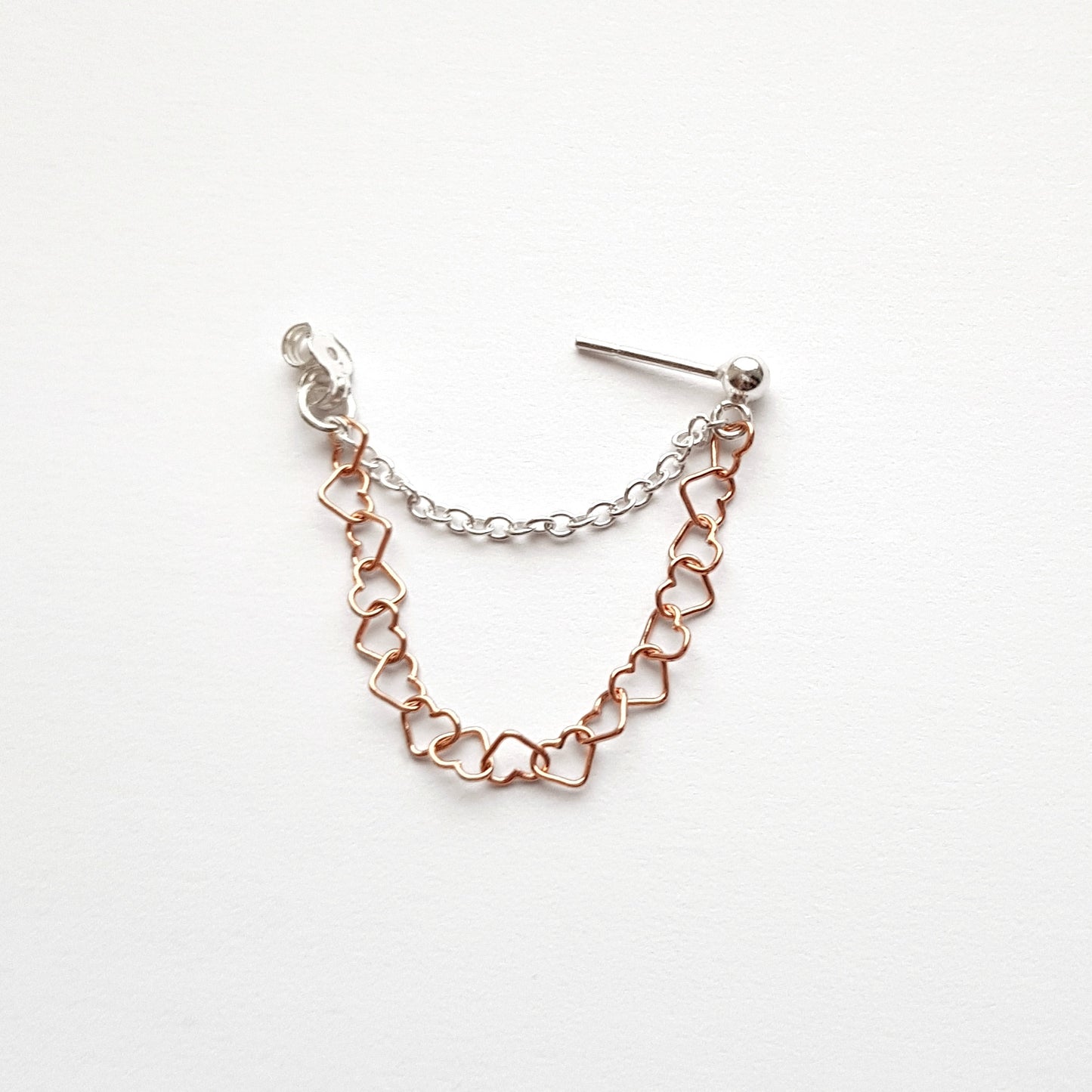 Silver rose gold heart chain earring helix cartilage
