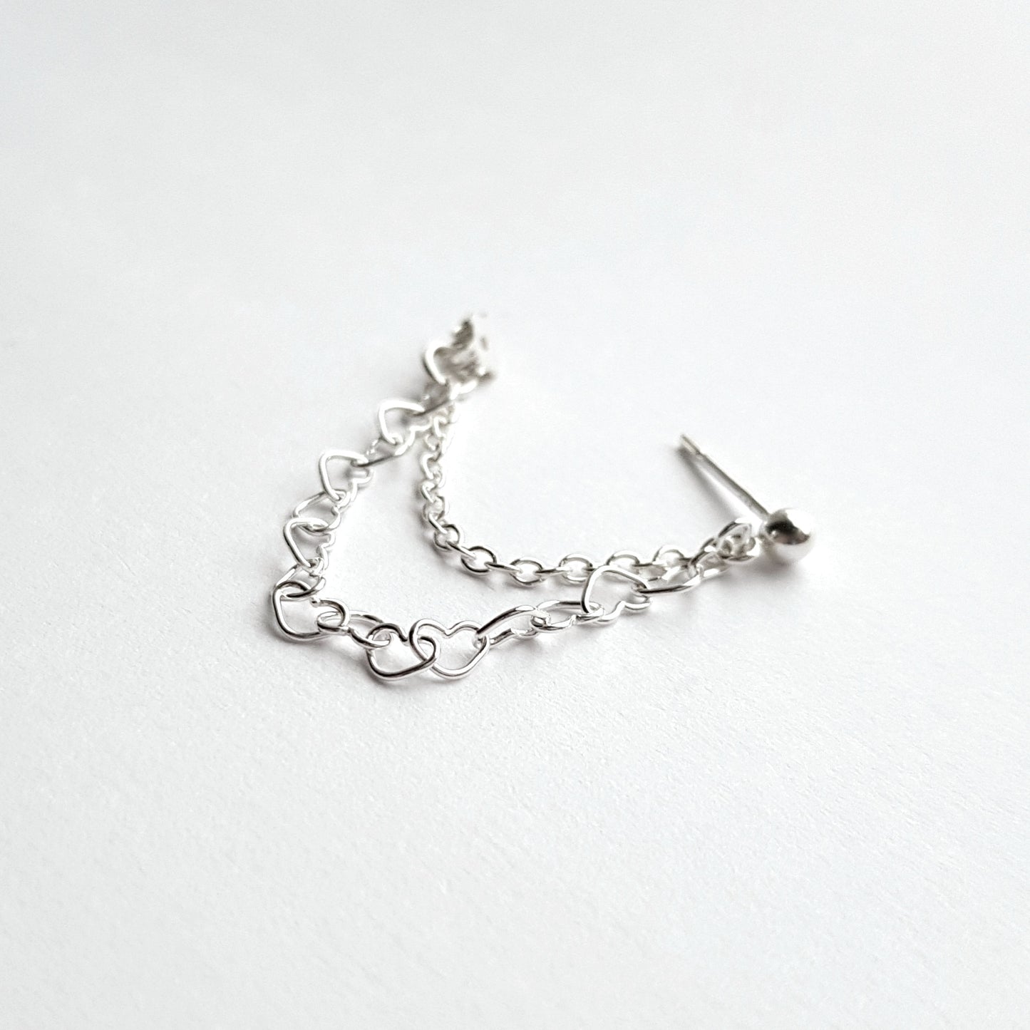 Sterling Silver Heart Chain Helix Cartilage Earring. Single Earring.