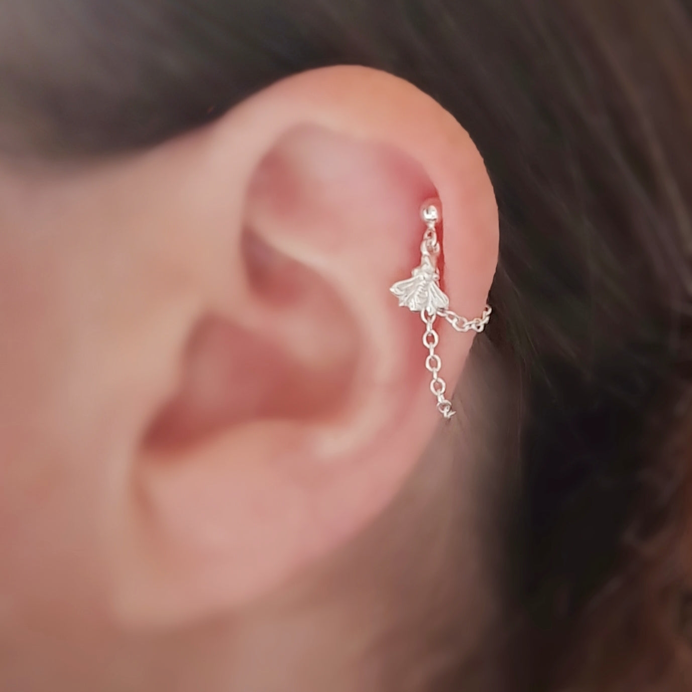 bee chain earring sterling silver cartilage helix piercing