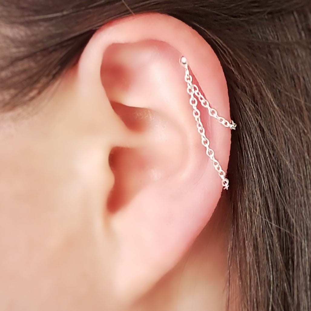 Helix cartilage chain earring silver 20g