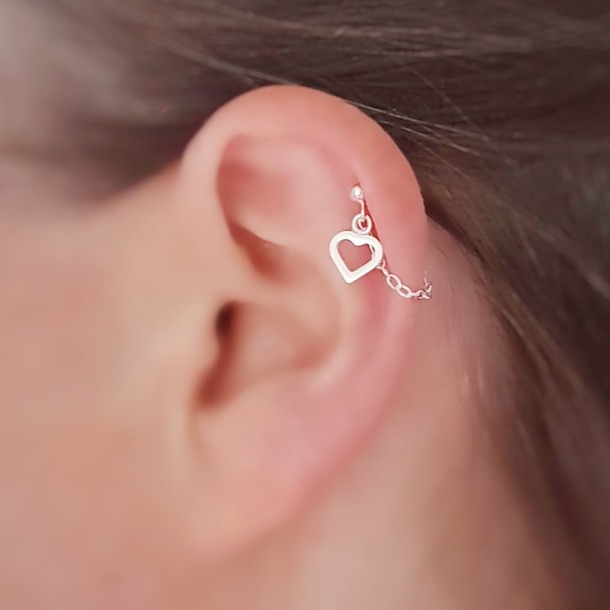 Sterling Silver Heart Helix Cartilage Earring. Single or Pair