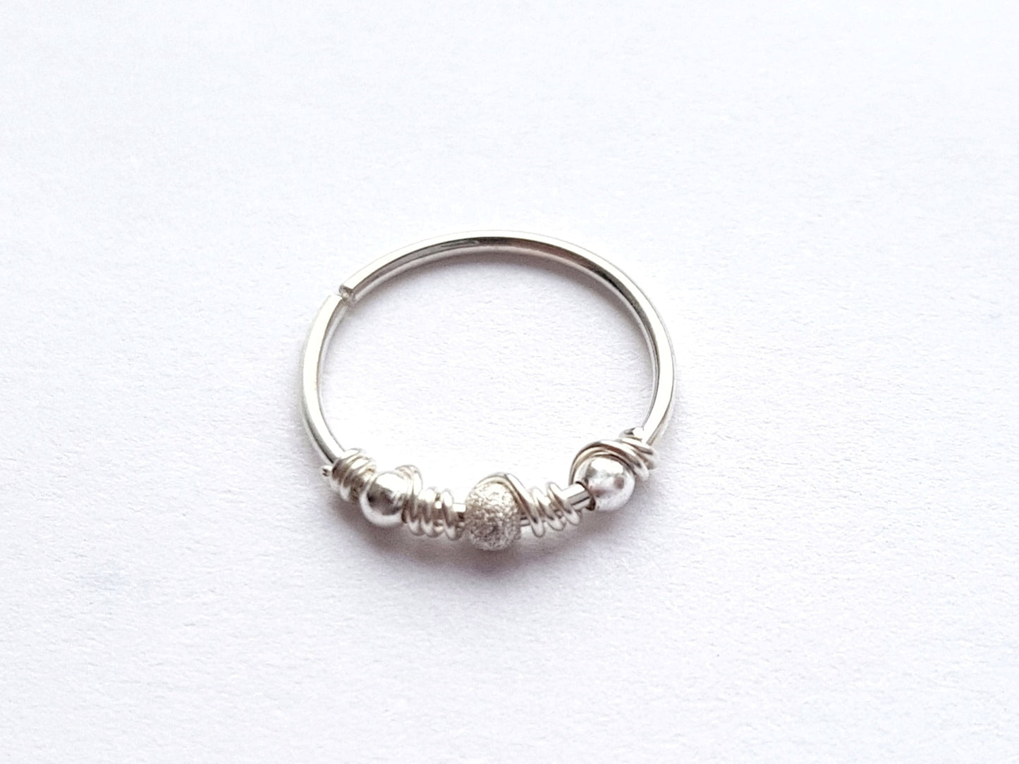 Sterling Silver Cartilage Seamless Hoop Earring with Silver and Sparkly Beads. 8mm or 10mm