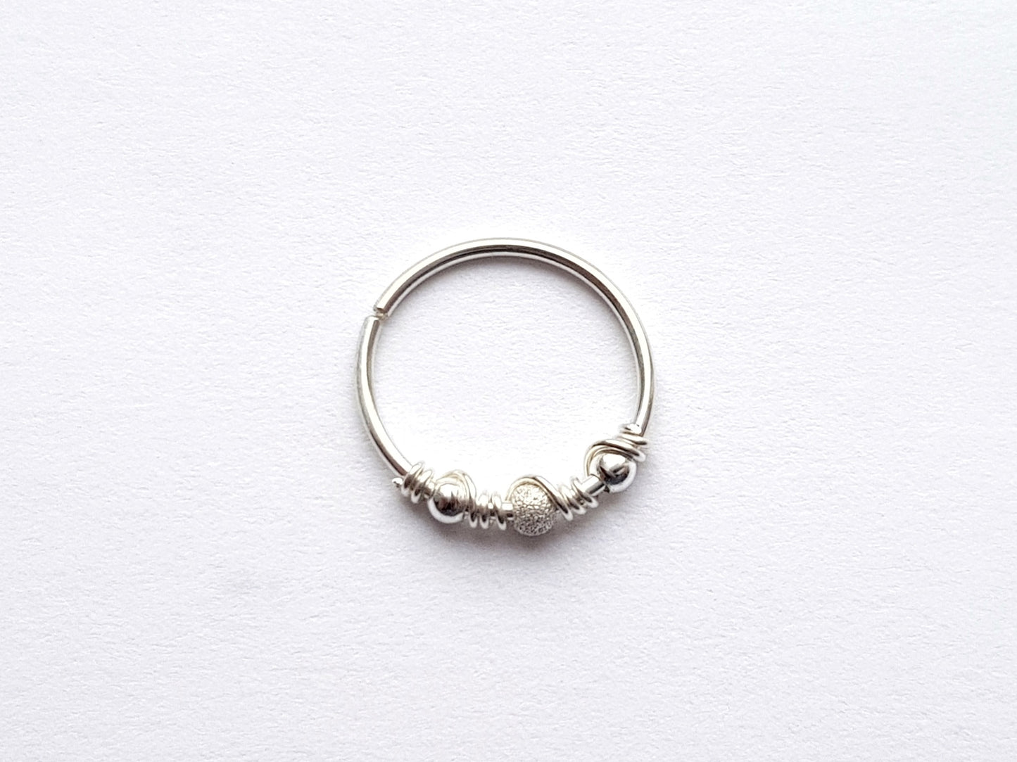 Sterling Silver Cartilage Seamless Hoop Earring with Silver and Sparkly Beads. 8mm or 10mm