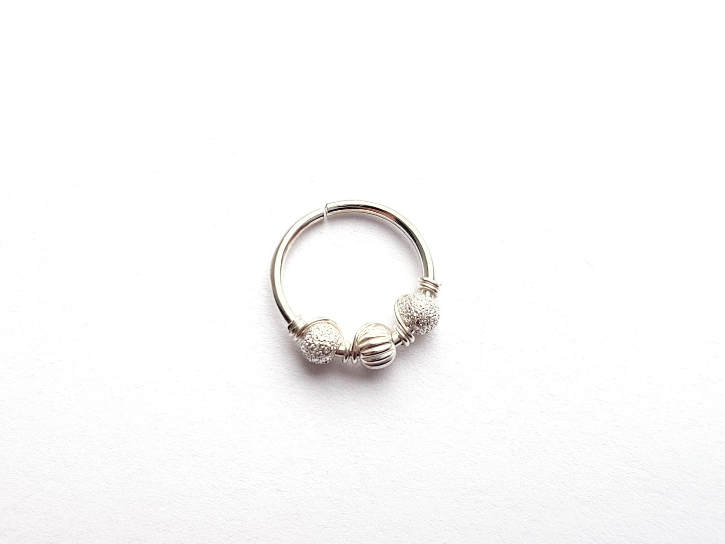 Sparkly Beads Sterling Silver 925 Cartilage Seamless Hoop Earring. 18g 20g