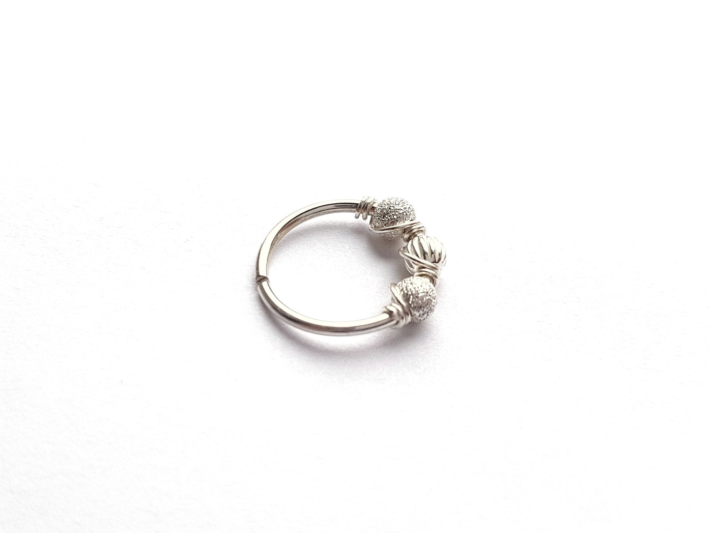 Sparkly Beads Sterling Silver 925 Cartilage Seamless Hoop Earring. 18g 20g