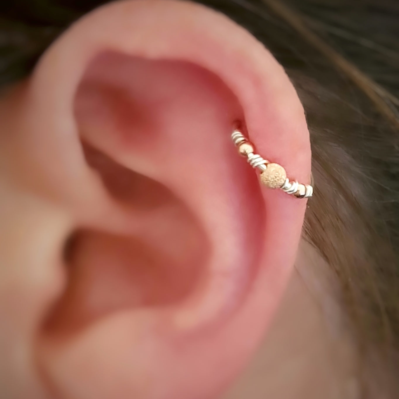 Sparkly Rose Gold Bead on Silver Hoop. 22g 20g Sterling Silver Helix Cartilage Seamless Hoop
