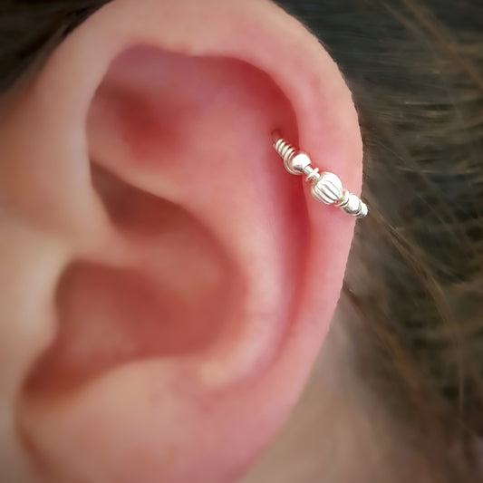 Sterling silver cartilage hoop with beads