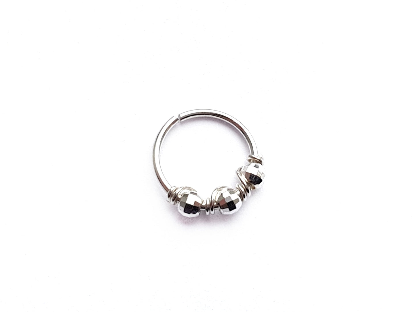 Disco Bead Sterling Silver Cartilage Seamless Hoop Earring. 8mm Inside Diameter