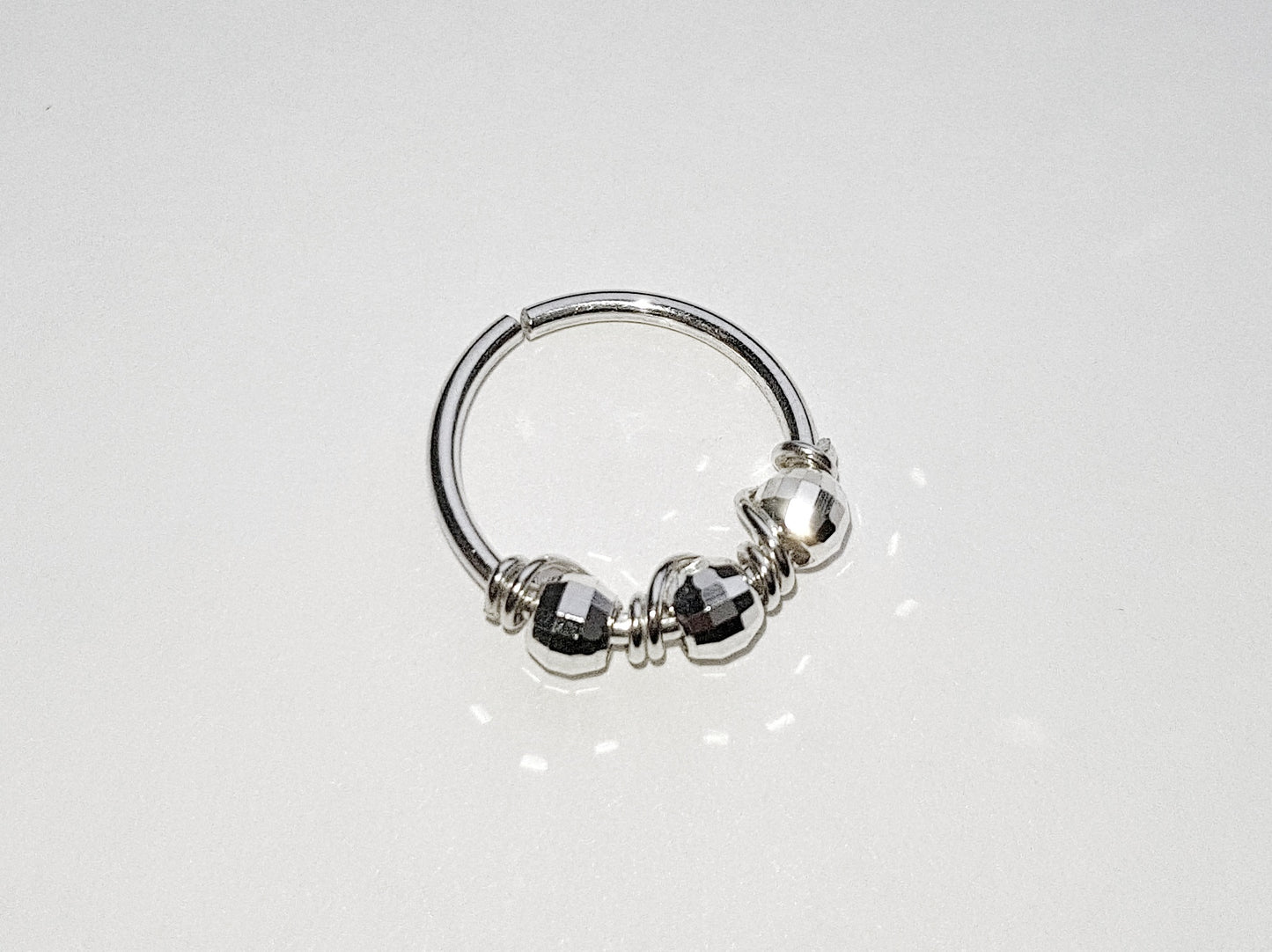 Disco Bead Sterling Silver Cartilage Seamless Hoop Earring. 8mm Inside Diameter