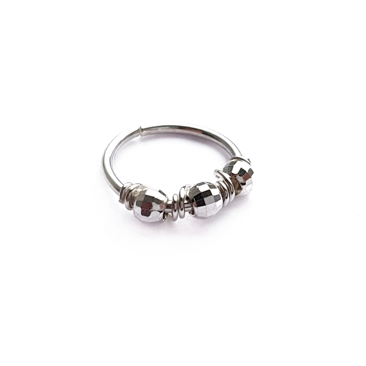 Disco Bead Sterling Silver Cartilage Seamless Hoop Earring. 8mm Inside Diameter