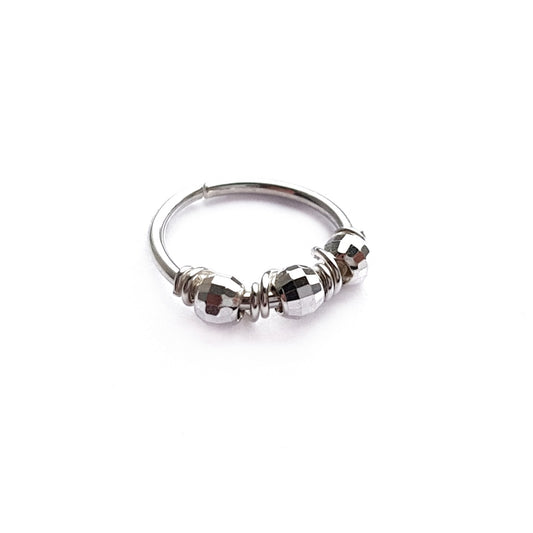 Disco Bead Sterling Silver Cartilage Seamless Hoop Earring. 8mm Inside Diameter