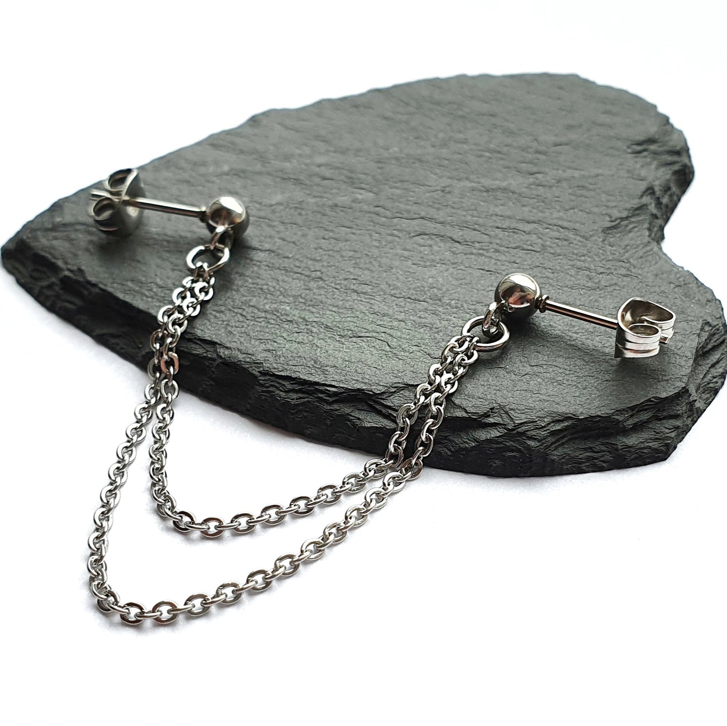 Stainless steel cartilage to lobe chain earring