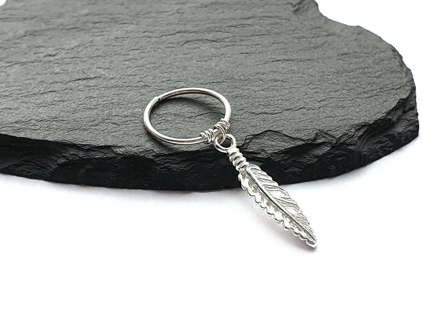 Boho Feather Helix Cartilage Hoop Earring Sterling Silver 20g 18g