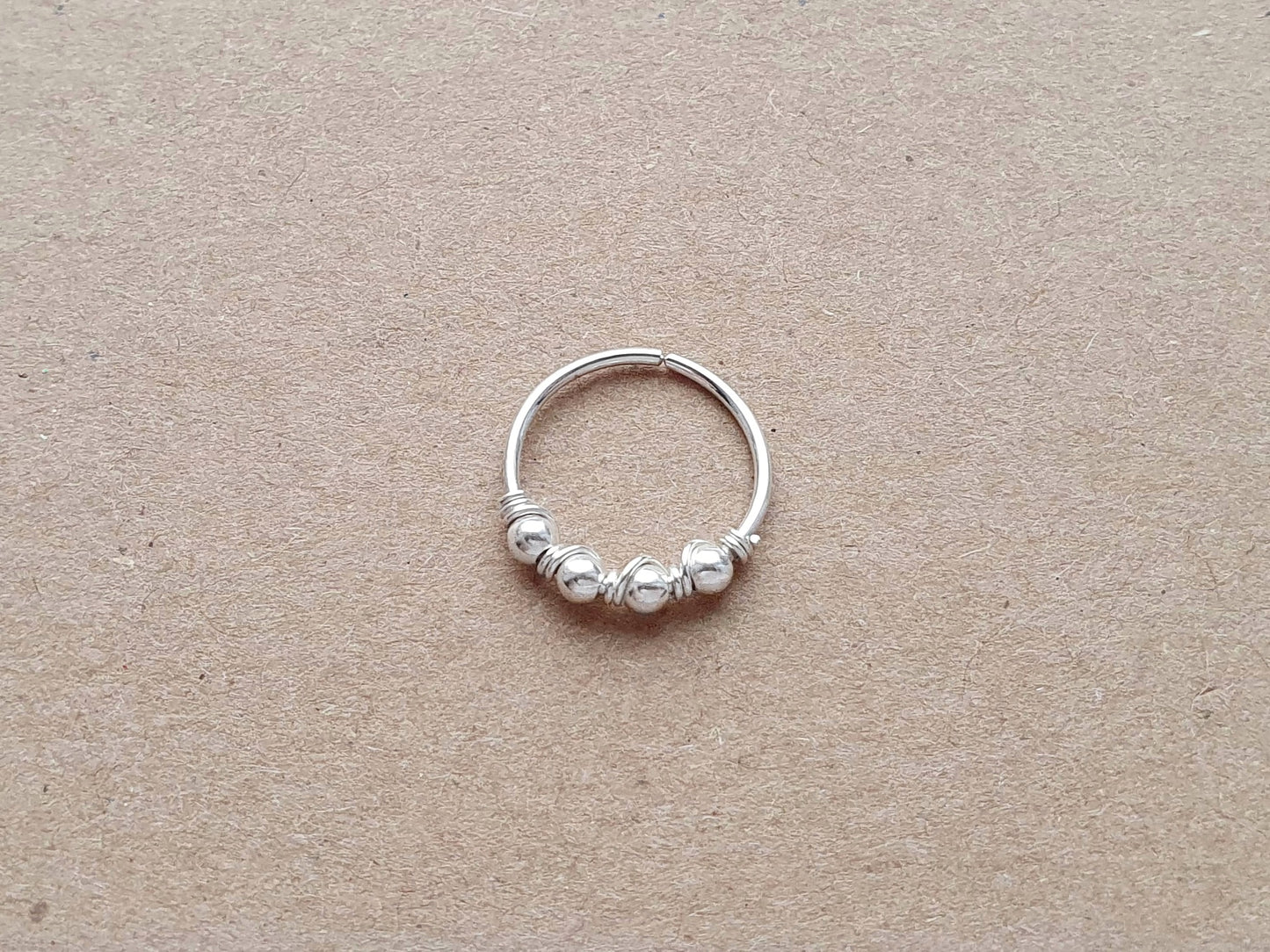 Silver bead cartilage helix hoop