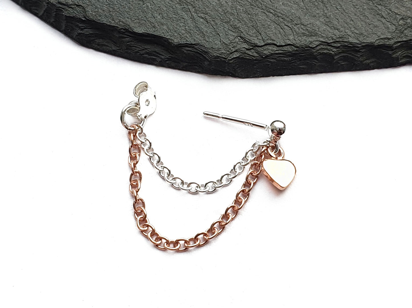 Rose gold silver heart chain earring helix cartilage