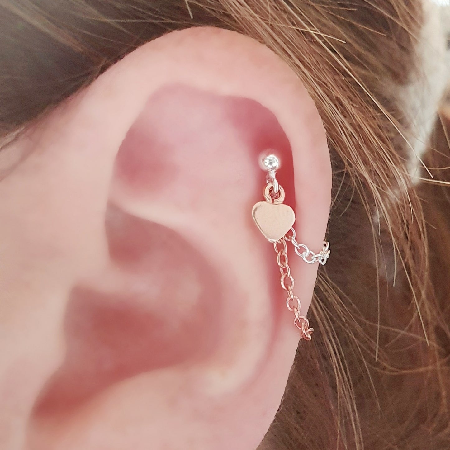 Rose gold silver heart chain earring helix cartilage