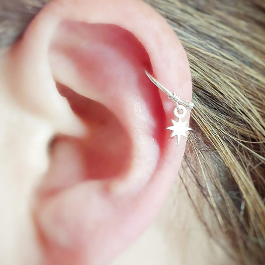 Star helix cartilage hoop sterling silver