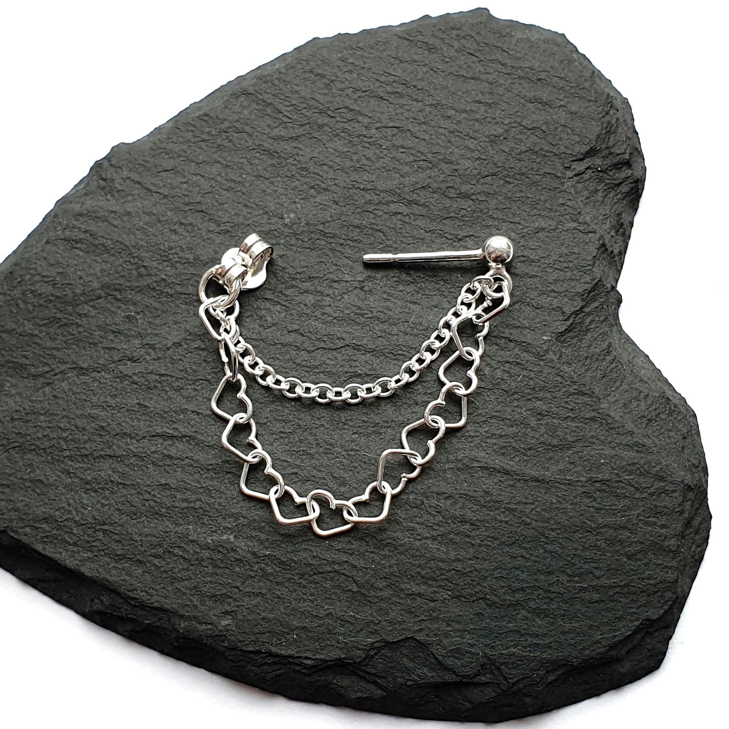 Sterling Silver Heart Chain Helix Cartilage Earring. Single Earring.