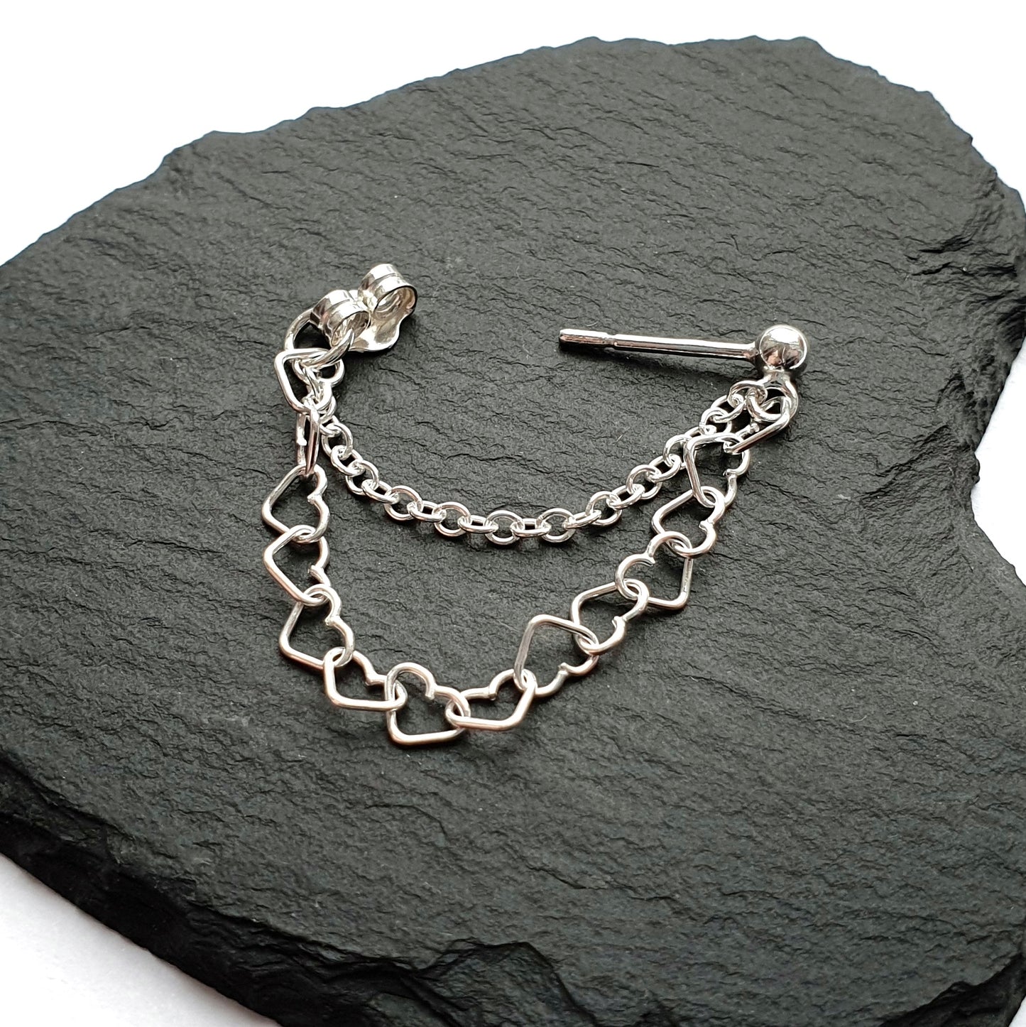 Sterling Silver Heart Chain Helix Cartilage Earring. Single Earring.