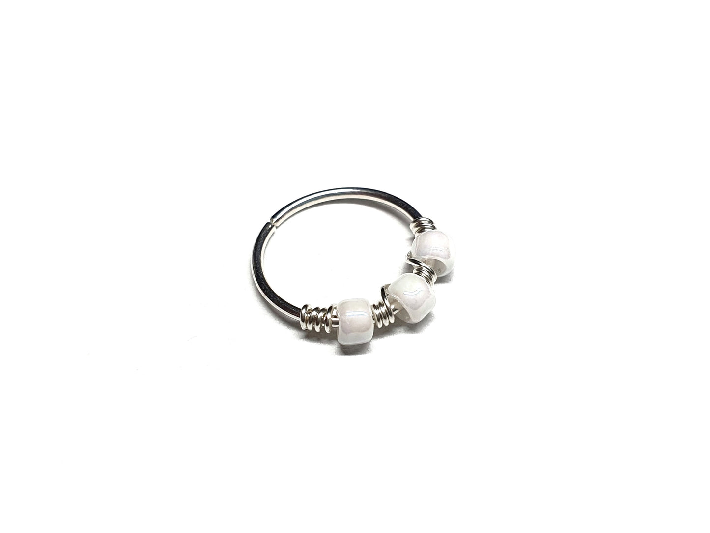 Pearl White Bead Sterling Silver 20g Helix Cartilage Seamless Hoop Earring. 8mm 10mm Inside Diameter.