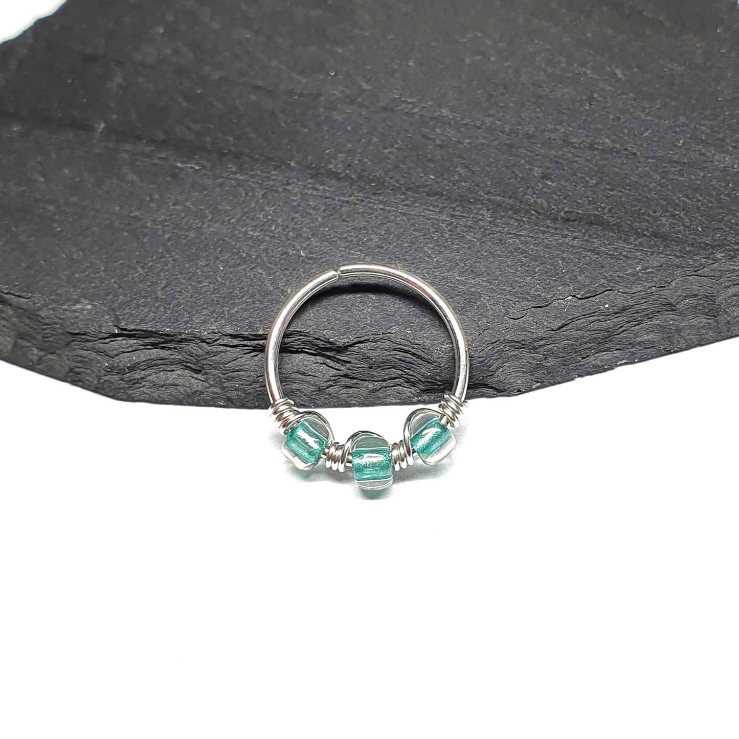 Clear Turquoise Sterling Silver Helix Cartilage Seamless Hoop 20g 8mm or 10mm Inside Diameter