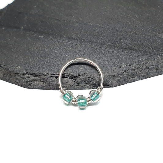 Clear Turquoise Sterling Silver Helix Cartilage Seamless Hoop 20g 8mm or 10mm Inside Diameter