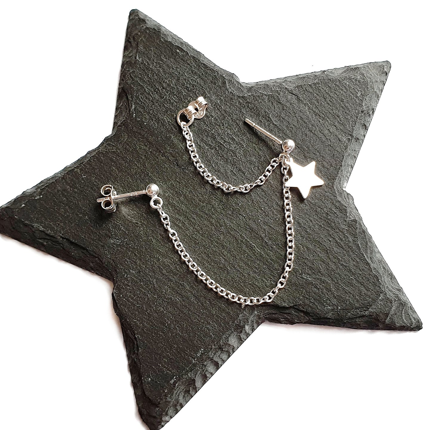 Star cartilage chain earring silver