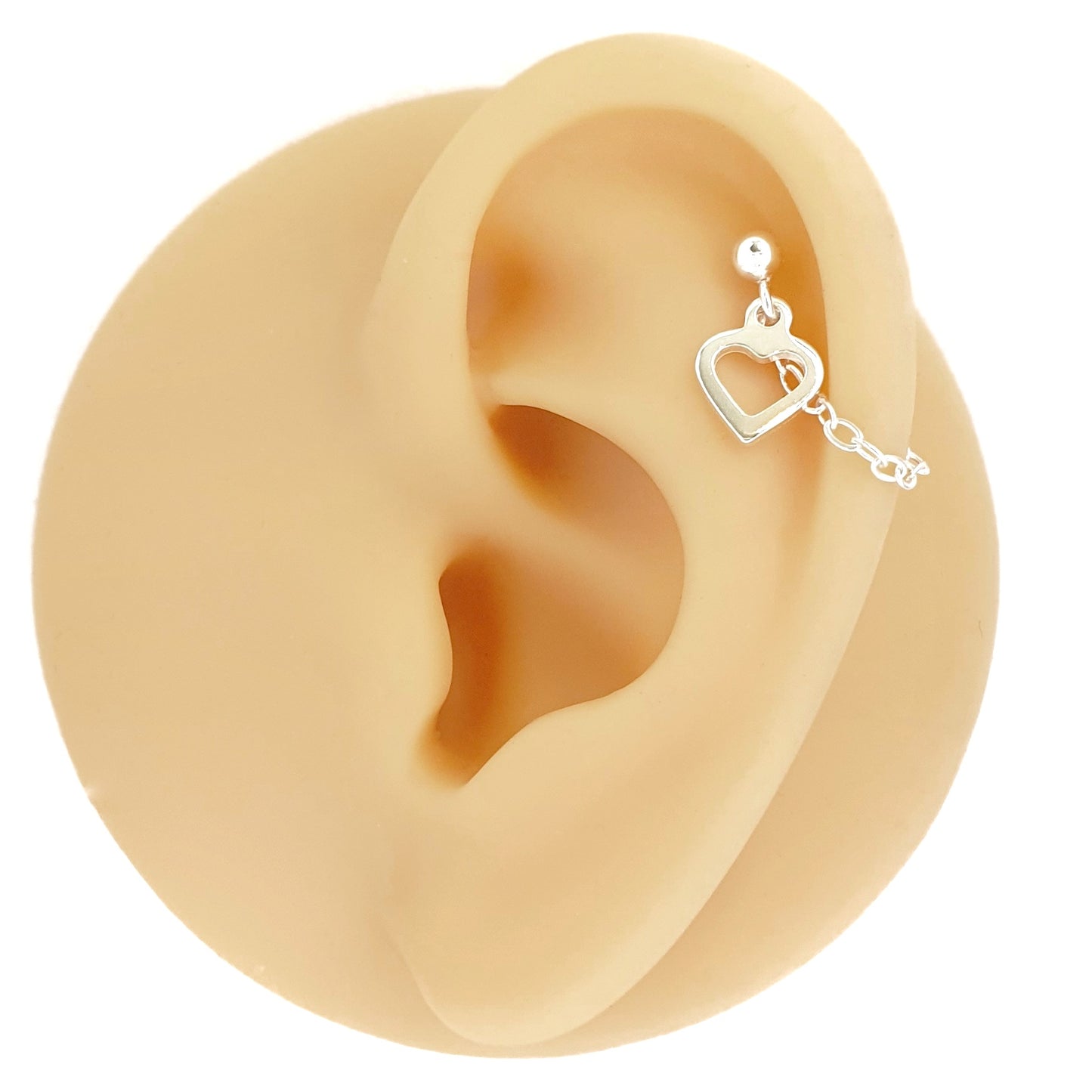 Heart chain earring silver