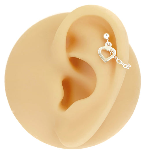 Heart chain earring silver