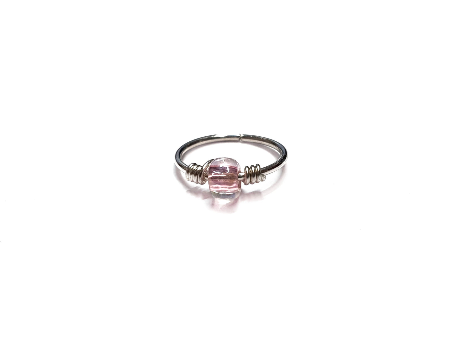 Silver cartilage hoop pink bead