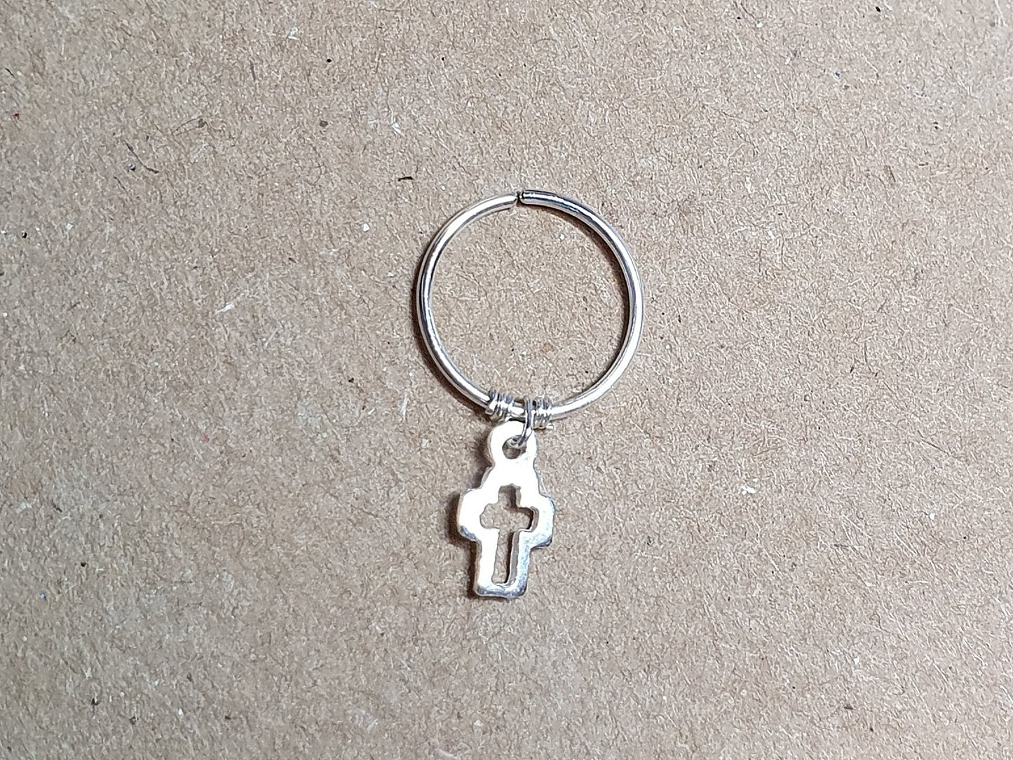 Cross Charm Helix Cartilage Hoop. Sterling Silver. 20g 18g 16g. 8mm 10mm Inside Diameter