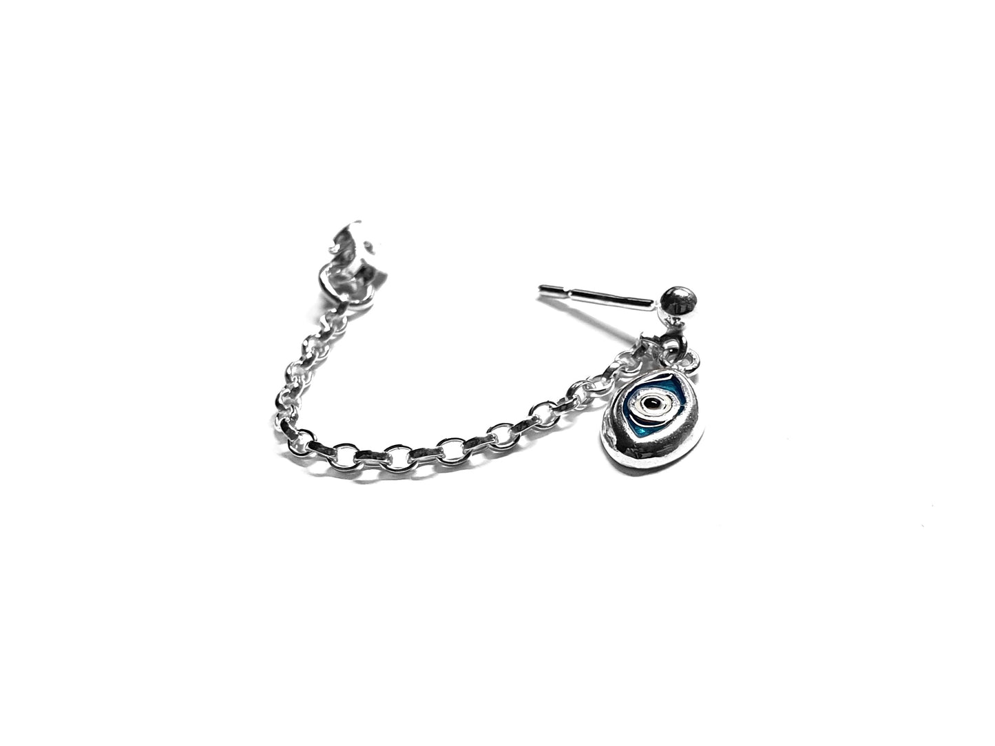 Evil Eye Charm Helix Cartliage Chain Earring in Sterling Silver
