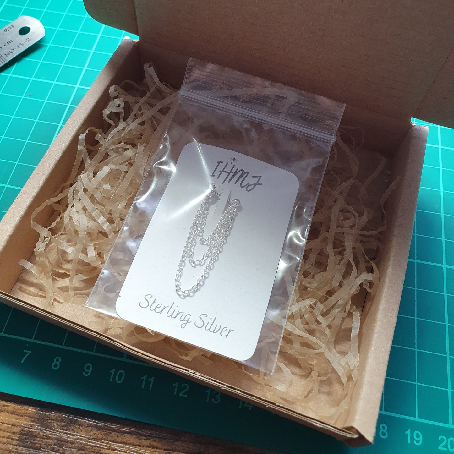 Triple Chain Helix Cartilage Earring. 925 Sterling Silver Chain and Stud.